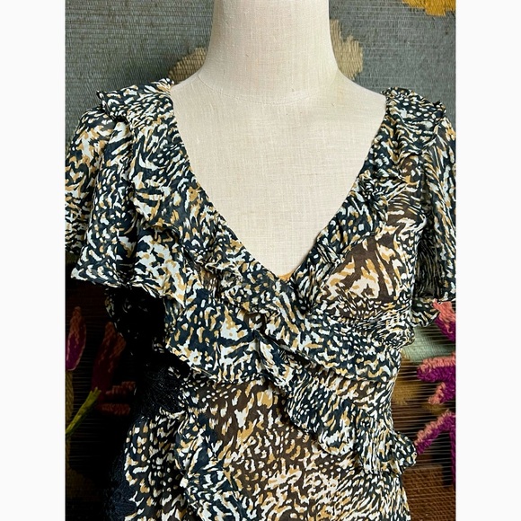 Anthropologie V-Neck Ruffle Lace Dress 0P - Picture 2 of 16